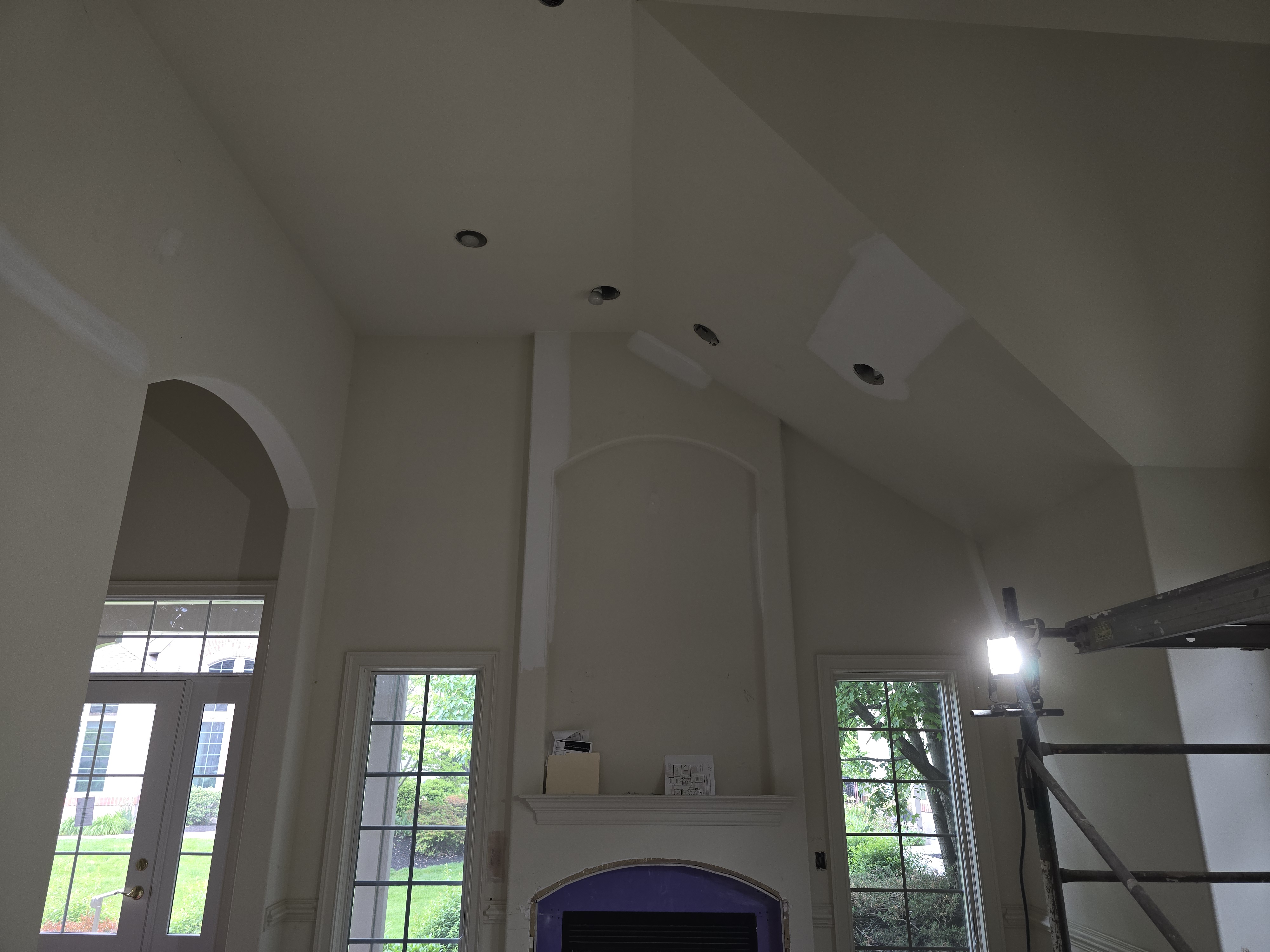 Scaffolding and protection set up for ceiling drywall work
